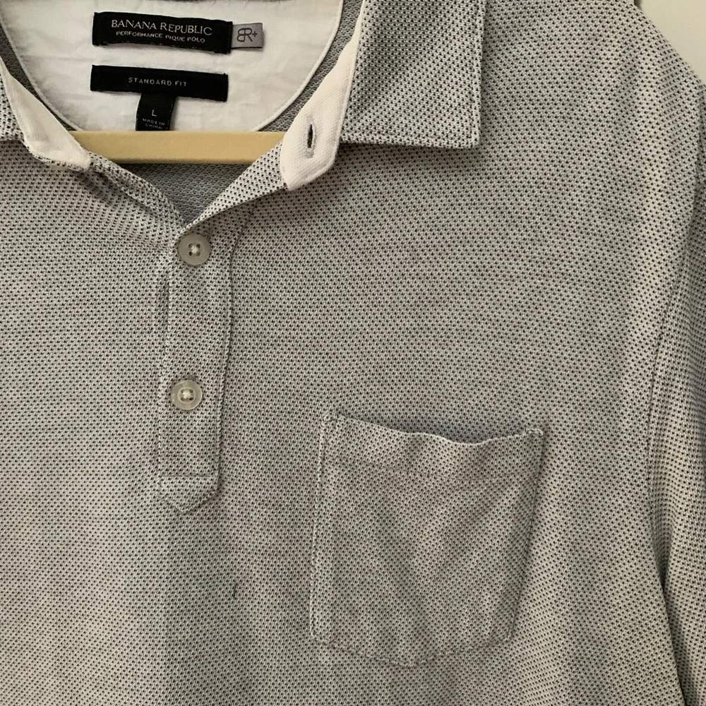 Banana Republic Performance Pique Polo Men’s Large Light Gray Golf Minimalist